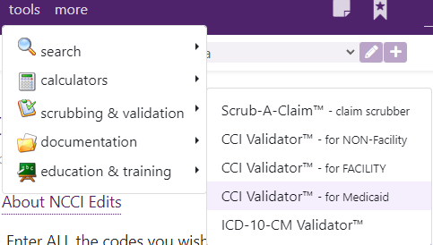 Medicaid NCCI Edits Validator listed in menu