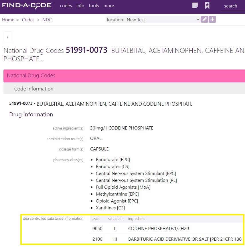 DEA Controlled Substances on NDC page